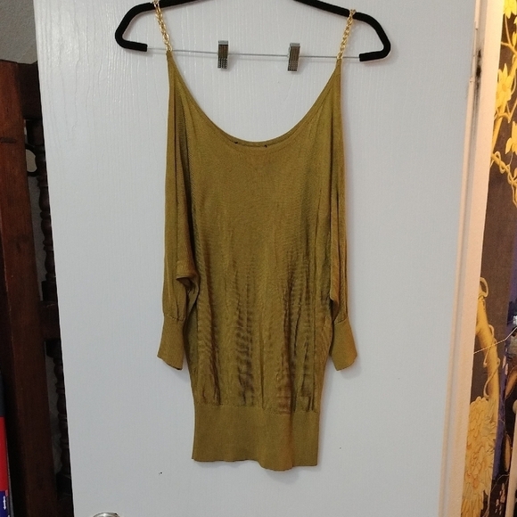 Gold Off the Shoulder Three Quarter Sleeve Sweater - Picture 3 of 4